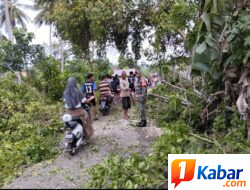 Babinsa Koramil 11/Bandar Baru Bersama Warga Bersihkan Pohon Tumbang di Pidie Jaya