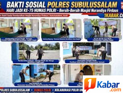 Sambut HUT ke-75 Humas Polri, Polres Subulussalam Gelar Bakti Sosial Bersihkan Masjid Nurandiya Firdaus