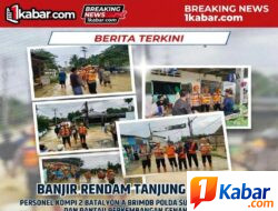 Banjir Rendam Tanjung Morawa, Personel Kompi 2 Batalyon A Brimob Polda Sumut Siaga Evakuasi dan Pantau Perkembangan Genangan Air