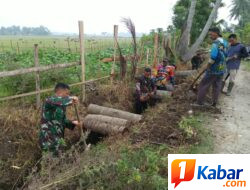 Babinsa Koramil 11/Bandar Baru Bersama Warga Bangun Saluran Irigasi di Pueb Lnibong